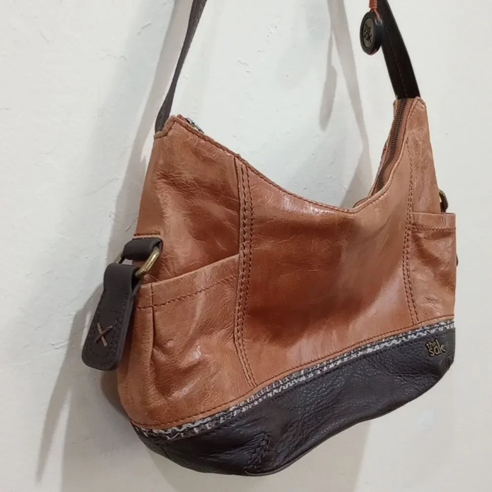 The Sak Kendra Multi Pocket Brown Leather Hobo Shoulder Handbag Satchel Purse